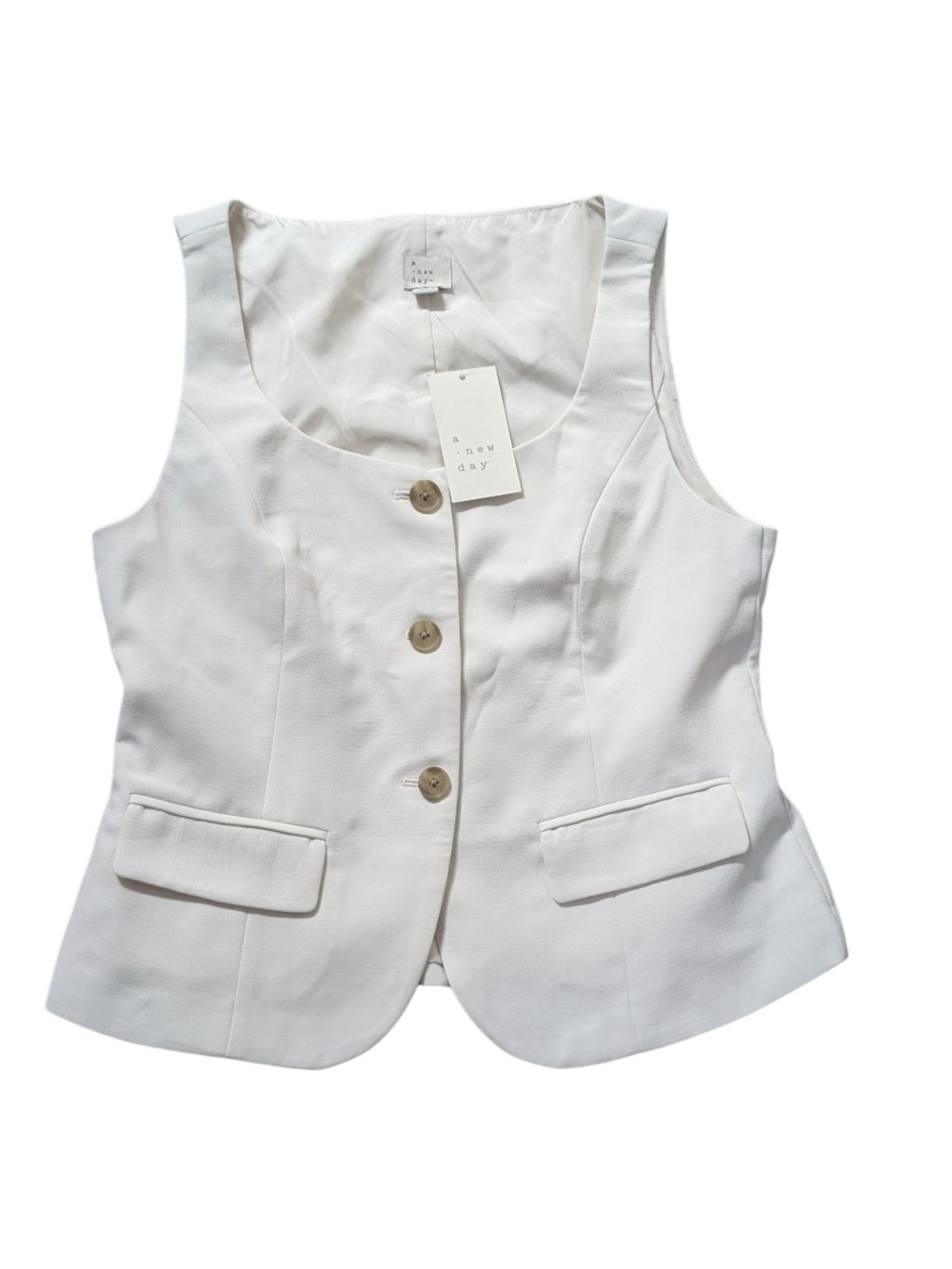 A New Day Women's Cream Tailored Button-Front Vest Size Small